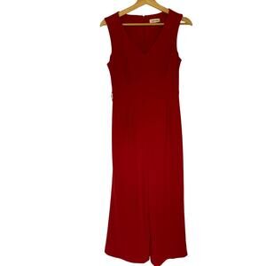 Calvin Klein bright red jumpsuit wide leg sleeveless v-neck women's 8 pockets